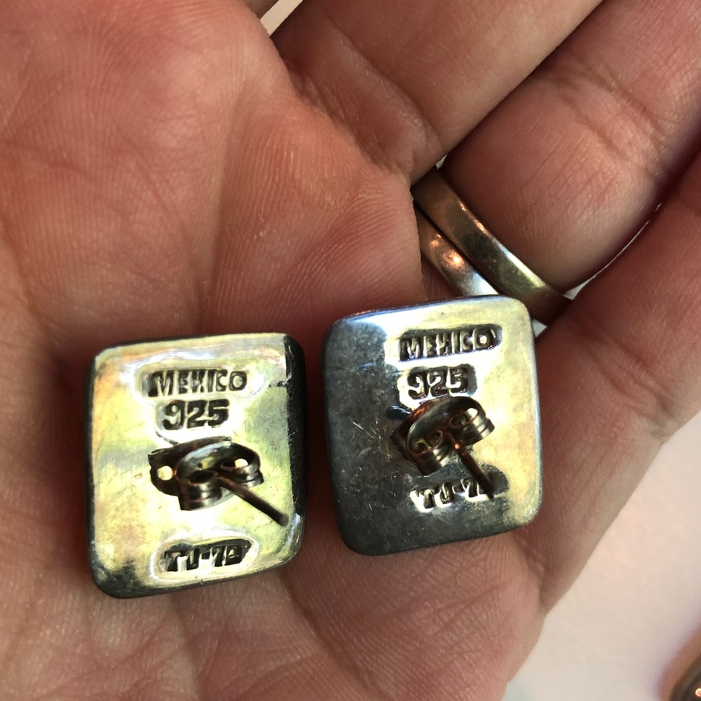 90’s Sterling silver & black onyx square enhancer pendant & earring set - Picture 4 of 4